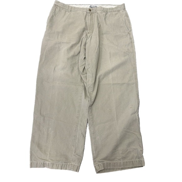 Vintage Columbia Cargo Pants Men 38x29 Beige Lightweight Hiking Zip Pocket *SPOT - Picture 1 of 16